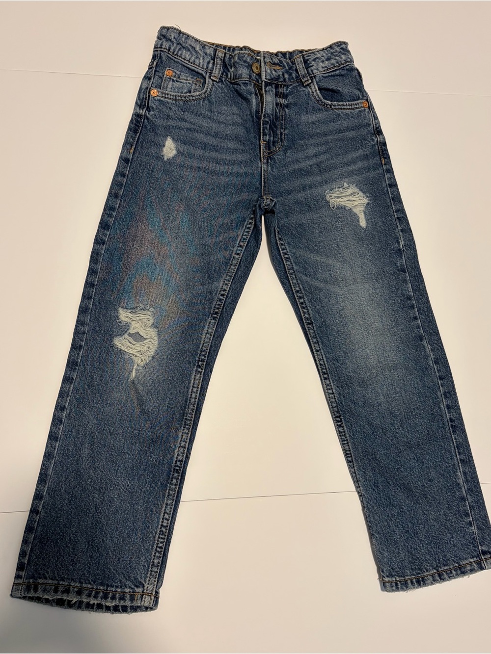 Zara Kids Distressed Medium Blue Straight-Leg Jeans
